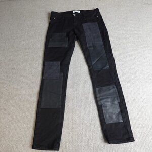 Each Other Womens Jeans 28 Black Leather Patchwork
